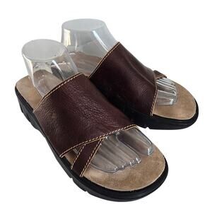 Basswood Chunky Sole Slide Sandals Women's 10M Brown Leather Summer Beachy Y2K